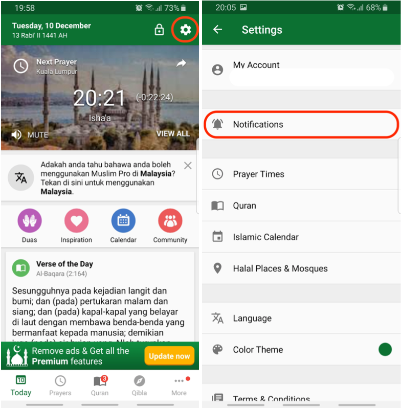 How To Use The Notification Center Muslim Pro Help Center