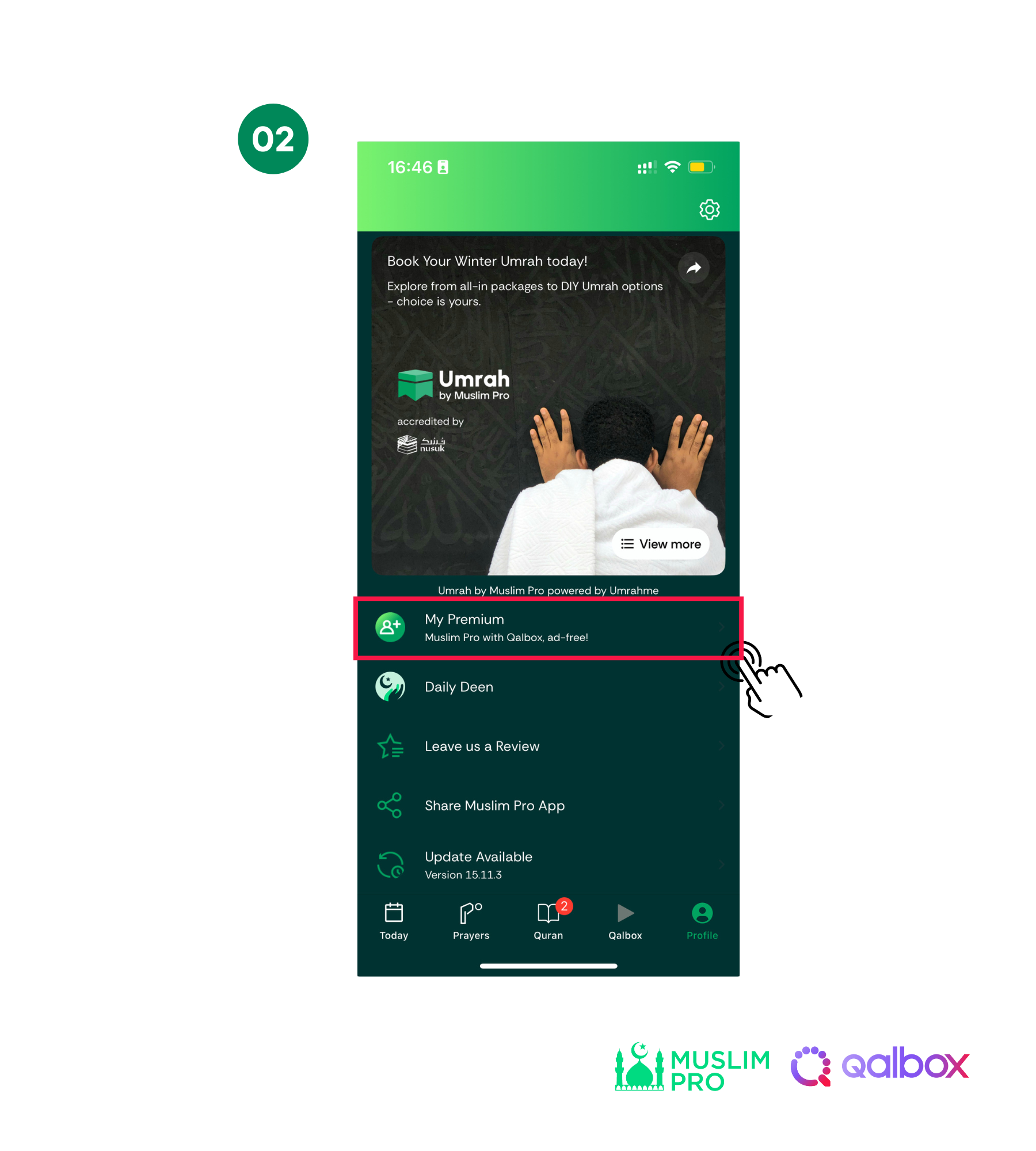 I’m already logged in to Muslim Pro app, how do I upgrade my account to Premium to have full access to Qalbox (2).png
