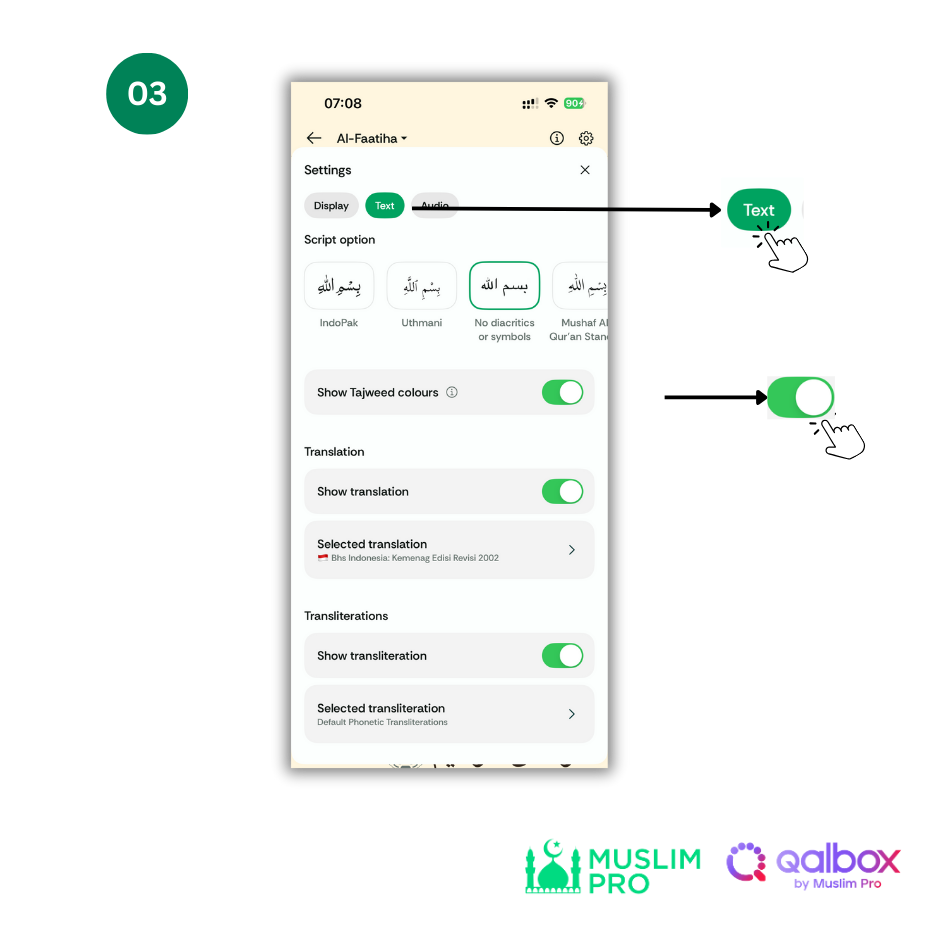 How to activate the coloured Tajweed for Quran (3).png